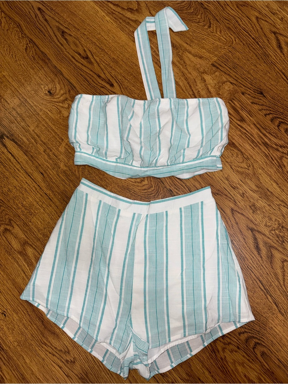 superdown Striped Bandeau Top and High-Waist Shorts Set